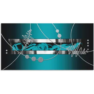 Wandbild ARTLAND "Silber abstrakt auf petrol" Bilder Gr. B/H: 100 cm x 50 cm, Alu-Dibond-Druck Gegenstandslos, 1 St., blau Kunstdrucke als Alubild, Outdoorbild, Leinwandbild, Poster, Wandaufkleber