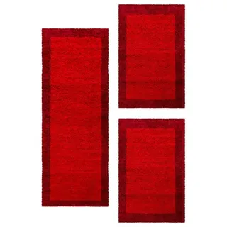 Teppium Teppich Bordüre Design, Rechteckig, Höhe: 30 mm, Schlafzimmer Teppich Bettumrandung Läufer Set 3 teilig Rot rot 80 cm x 550 cm x 30 mm