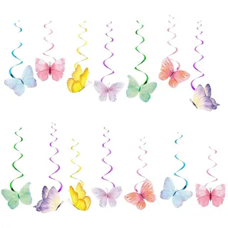 Schmetterling Hängende Wirbel, 28 Stück Bunte Hängend Wirbel Schmetterlinge Deko, Frühling Sommer Party Strudel Hängen Papier Dekoration für Dekoration von Geburtstagsfeiern, Garten Themen,Tee-Partys