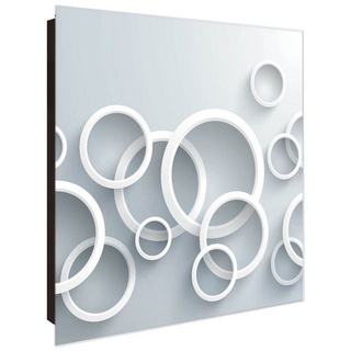 banjado Schlüsselkasten Glas Weiße Ringe (Stahl Gehäuse, mit 50 Haken), 30 x 30 x 5 cm schwarz