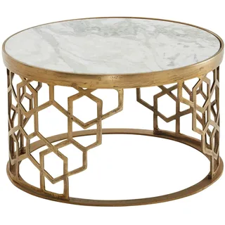 FineBuy Couchtisch Rund Weiß/Gold Marmor 60 x 60 x 36 cm