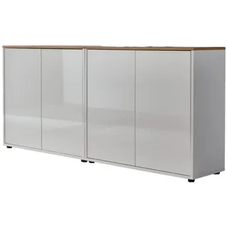 BMG Möbel Sideboard Mailand Set 2 158 x 73 x 33 cm Weiß / Eiche