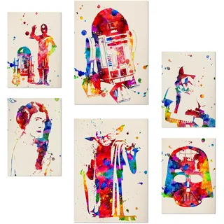 POSTER Set Mit 6 Star Wars Aquarell Illustrationen Klassischer A3 & A4 Rahmenlos