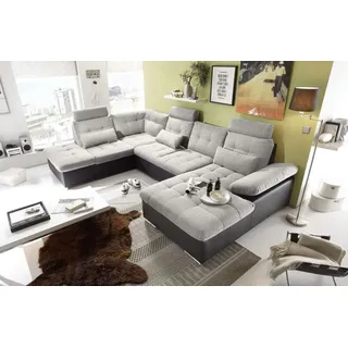 ED EXCITING DESIGN Wohnlandschaft Jakarta, mit Schlaffunktion, Bettkasten, Kopfstützen,Nierenkissen schwarz