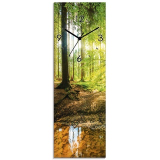 ARTLAND Wanduhr ohne Tickgeräusche Glas Quarzuhr 20x60 cm Rechteckig Lautlos Wald Bach Landschaft Natur Sonne Bäume T9IO