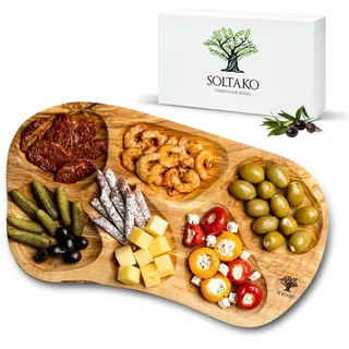 SOLTAKO La Rustica - Große rustikale Snackschale aus Olivenholz Dipschale Tapasteller Schale Holz Olivenholz Holzschale Salatschüssel Brotschale für Tapas