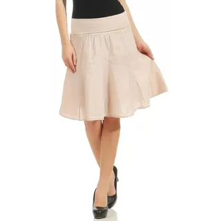 malito more than fashion Sommerrock malito Damen Leinenrock mit Stretchbund, schlichter Glockenrock, Glockenrock mit Jerseybund rosa 36-40