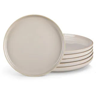 Speiseteller 6er Set 26cm, vancasso PLAYA Steingut Essteller Set 6 Personen Modern, Große Teller Set für Frühstücksteller, Dessertteller, Flache Teller, Mikrowellen und Spülmaschinenfest, Softes Beige