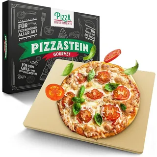 Pizza Divertimento Pizzastein Einzeln oder als Set - Für Backofen & Grill, (Cordierit-Stein - Optional mit Pizzaschieber, Schneider & Rezept-E-Book), Bis 900 Grad Celsius beige|braun
