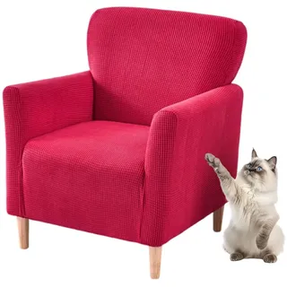 Highdi Stretch Sesselbezug Sesselhusse aus Jacquard-Stoff Einfarbig Sofa Überzug 1 Sitzer mit Armlehnen, rutschfest Sesselschoner für Relax-Sessel, Cocktailsessel, Clubsessel (Rot)