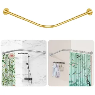 Diwzbyn Duschvorhangstange L-förmige Duschvorhangstange Edelstahl – Verstellbare Eck-Duschstange, für Badewanne & Dusche mit Bohrmontage goldfarben