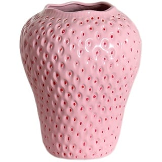 BURLOE Erdbeer Dekorative Keramik Vase, Modern Strawberry Vasen Für Blumen Vintage Erdbeervase Wohnzimmer Küche Garten Büro Vase Deko Rot Decor,Rosa,M