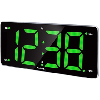 Technoline WT486 Funkwecker mit großer Anzeige, LED grün, Display stufenlos dimmbar, Radiowecker, 2 Alarme einstellbar Funk-WECKER Uhr GRÜN LED ZIFFERN XXL 2 WECKZEITEN PROGRAMMIERBARE ALARME