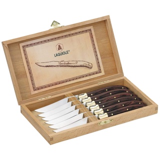 LAGUIOLE - Box 6 Tafelmesser - Palisandergriff - Edelstahl - Box-Tafelmesser für alle Anlässe - Besteck für Mittag- oder Abendessen