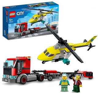 LEGO 60343 City Hubschrauber Transporter, Spielzeug ab 5 Jahren mit LKW, Rettungshubschrauber und Minifiguren, Geschenkidee