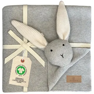 Babydecke DIKOS® Babydecke SCHMUSE-HASE Baby Geschenk Mädchen Junge Geschenkset, DIKOS, Geschenk zur Geburt, PREMIUM Qualität, 100 % BIO Baumwolle, nachhaltig grau