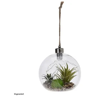 Koopman LED Dekolicht Leuchtdeko zum Hängen LED, LED, Glaskugel mit künstlichen Tillandsien und Lichterkette weiß