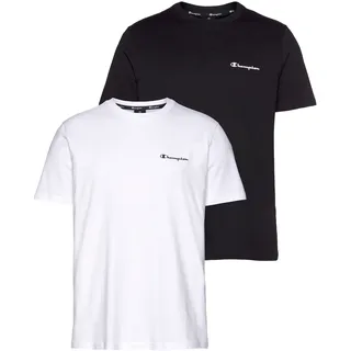T-Shirt CHAMPION, Herren, Gr. 4XL(58), schwarz-weiß (weiß, schwarz), Obermaterial: 100% Baumwolle, Basic hüftlang, Rundhals, Shirts T-Shirt, 2er-Pack, mit Rundhalsausschnitt, Kurzarm-Design, aus Baumwolle