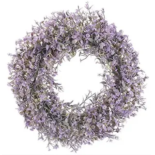 SLFYEE Künstliche Gypsophila Blumenkranz Deko Türkranz Künstliche Hängen Kranz Eukalyptus Dekokranz Lila für Tür Hochzeit Fenster Kamin Wand Outdoor Ganzjährig Deko 46cm