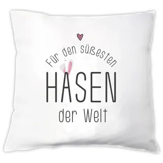 4youDesign Deko-Kissen -Für den süßesten Hasen der Welt- Zierkissen mit Spruch - Ostergeschenk - süße Geschenkidee für Männer & Frauen (pink)