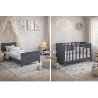 Nelly Babybett 120x60 cm – Kinderbett – Umbaubar zum Juniorbett – Buche Massivholz – 3 Schlupfsprossen – EN 716 – Grau - Grau