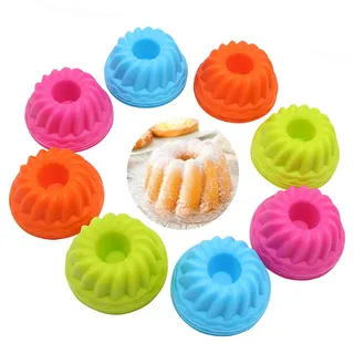 12 Stück Gugelhupfform Silikon, Mini Gugelhupfformen, Wiederverwendbare Gugelhupfformen, Silikon Geriffelte Dessertform, Silikon Backform Klein Gugelhupf für Machen Kuchen Schokolade Gelee(4 Farben)