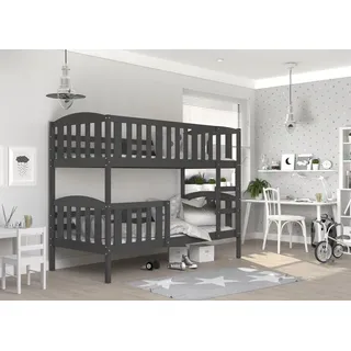 MEBLITO Kinderbett Hochbett Etagenbett Jumbo Kinderzimmer 2 Betten 190x80 cm, Grau mit matratze - Grau