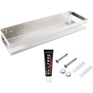 Taspooke Ohne Bohren Wandregal Gewürzregal - 40 cm Edelstahl 304 Klebe-Regal für Küche & Bad, Stapelbar Modular Kombinierbar für Gewürze, Kosmetik & Pflegeprodukte (Silber, 40cm)