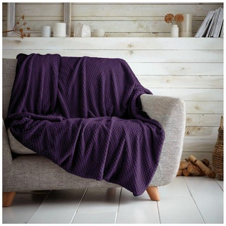 GC GAVENO CAVAILIA Fleece-Kuscheldecke für Sofas, warme und gemütliche große Überwürfe für das Sofa, Waffeldecken für Betten, Lila, 200 x 240 cm