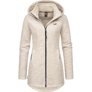 Ragwear Damen weiche Strickjacke mit Teddyfell-Innenfutter und Kapuze Lange Übergangsjacke Leysha Melange YOUMODO Taupe Gr. XL - XL