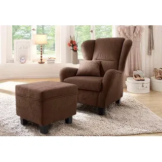 Home Affaire Ohrensessel Oliver Polyester 93 x 102 x 90 cm Braun mit Hocker