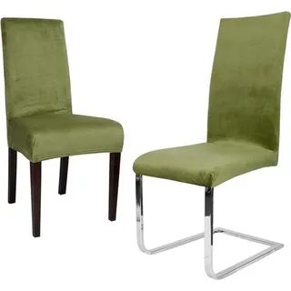 Famanu Stuhlhussen 2-teiliges Set - Elastische Uni Stretch Hussen aus Mikrofaser in Olivgrün