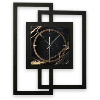 Kreative Feder Wanduhr Design-Wanduhr „Black & Gold Waves“ in modernem Metallic-Look (ohne Ticken; Funk- oder Quarzuhrwerk; elegant, außergewöhnlich, modern) schwarz