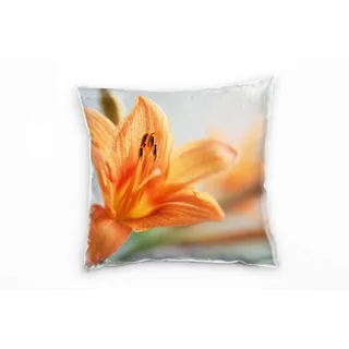 Paul Sinus Art Blumen, Blüte, orange, grün, grau Deko Kissen 40x40cm für Couch Sofa Lounge Zierkissen - Dekoration zum Wohlfühlen