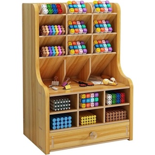 zggzerg Regal-Schreibtisch Stift Organizer aus Holz mit Schublade, Schreibtisch DIY Stifthalter, Hergestellt aus Naturholz rot