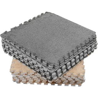 Ghzste Puzzle-Spielmatten, 10 Stück Schaumstoff-Bodenmatte, 30 X 30 cm Quadratische Ineinandergreifende Teppichfliesen, Weicher Plüschteppich für Schlafzimmer (Graues Kamel)
