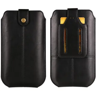 Vertikal Handy Gürteltasche Herren Schwarz, Handy Gürteltasche mit Gürtelclip Leder, Klein Handytasche Herrenhandtasche Bauchtasche Geldbörse Wandern Taille Tasche mit Kartenhalterung Gürtelschlaufe