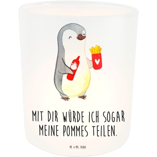 Mr. & Mrs. Panda Windlicht Pinguin Pommes - Geschenk, Teelichtglas, Geschenk für Frauen, Windlicht Glas, Ehemann, Partner, Kerzenlicht, Kerzenglas,