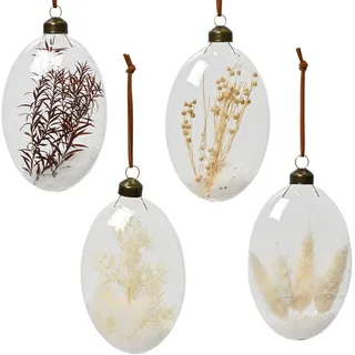 Kaemingk Weihnachtskugel Glas 13,5cm x 1 Stück gefüllt Trockenblumen Christbaumkugeln transparent Natur beige