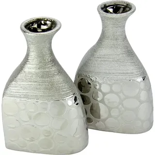 OTTO home Dekovase Keramik (Set, 2 St), mit Tropfen- und Kreisdesign und schmaler Öffnung silberfarben