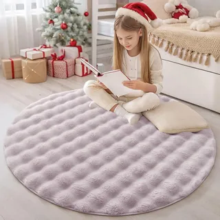 Homaxy 3D Bubble Waschbar Klein Teppich Wohnzimmer 120 cm Rund, Rosa
