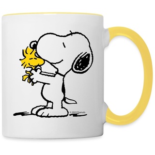 Spreadshirt Peanuts Snoopy Und Woodstock Beste Freunde Tasse Zweifarbig, One size, Weiß/Gelb