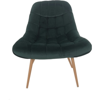 SalesFever Loungesessel mit XXL-Sitzfläche | Bezug Stoff in Samt-Optik | Gestell Metall in Holzoptik | üppige Steppung | B 76 x T 87 x H 86cm | grün