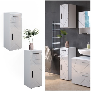 Vicco Midischrank Badschrank Badezimmermöbel Irma Weiß Hochglanz modern 30x81 cm Badezimmer Schrank Badmöbel Schranktür Schrankfach Schrankschublade Ablage Aufbewahrung