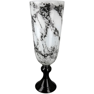 GILDE Deko Vase Pokal auf Fuß - Glasvase Marmoroptik - Elegante Dekoration Wohnzimmer - Geschenk Geburtstagsgeschenk - Farben: Schwarz Weiß Höhe 42 cm
