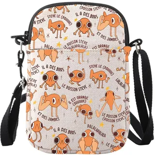 JXGZSO Lustige orangefarbene Fisch-Umhängetasche, Fisch-Meme-Geschenk, Cartoon-Fan-Geschenk, Orange Fish Bag, small - S