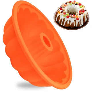 Holzsammlung Gugelhupfform Antihaft Backform für Gugelhupf aus Silikon Flexibel Runde Kuchenform Laibform für Mousse Schokolade Erdbeeren Schokoladenkuchen Wackelpudding Brot, 24 x 24 x 7.5 cm
