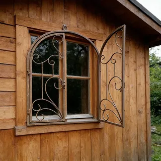 BOOMLATU Rustikale Deko-Fenster mit Halbbogen zum Öffnen Eisen Sprossen-Fenster Scheunenfenster Fensterrahmen Fenster Attrappe Ranken Optik Wanddekor für Gartendeko Landhausstil Rost