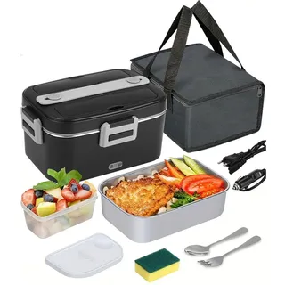 Elektrische Lunchbox 3-in-1 12/24/220V, 1.8L Isolier-Lunchbox für Erwachsene, Warmhaltebox mit Besteck & Isoliertasche für Auto, Büro, Haushalt