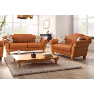 Home affaire Polstergarnitur Milano, bequem durch Federkern, Landhaus Stil, geschwungene Armlehnen, (2-tlg), 2-Sitzer und 3-Sitzer orange